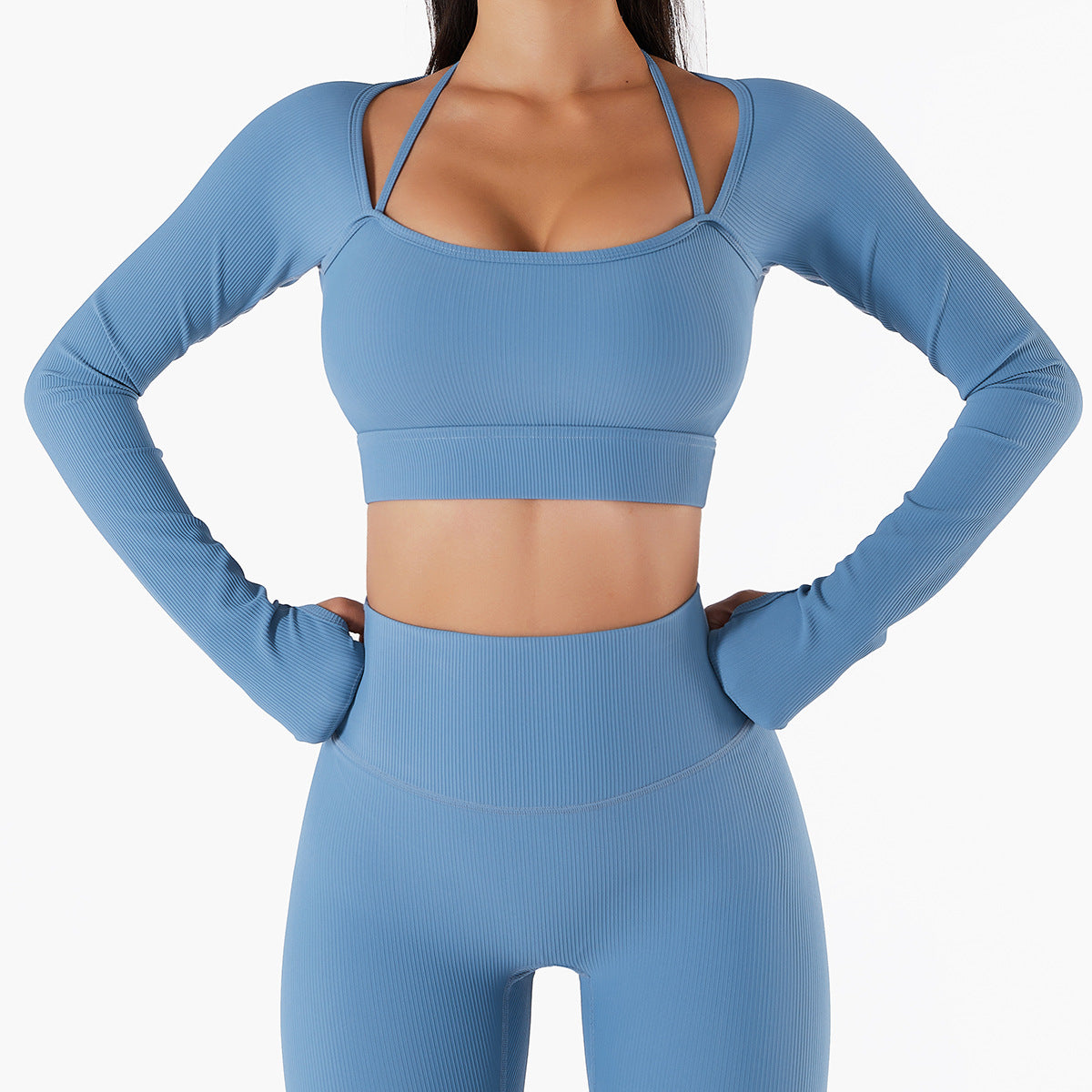 New Sports Top Women's Quick Drying Fitness Suit With Breast Cushion Slim Tight Long Sleeve Yoga Suit