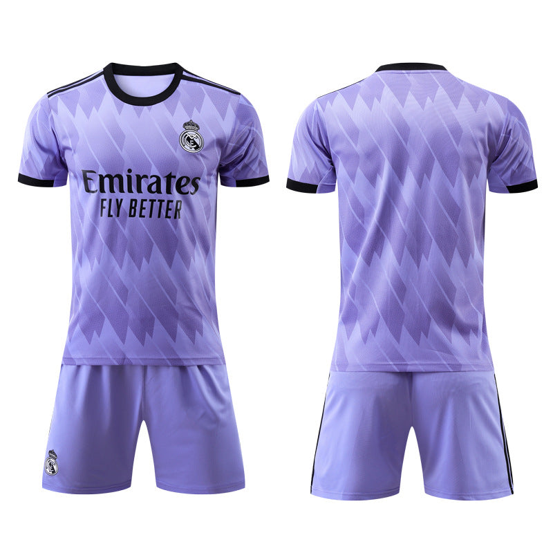 World Cup Qatar Football Shirt Set National Team Kit AC Milan Home Real Madrid Y3 Pink Black Purple Real Madrid Home Dragon Grain Boys and Girls